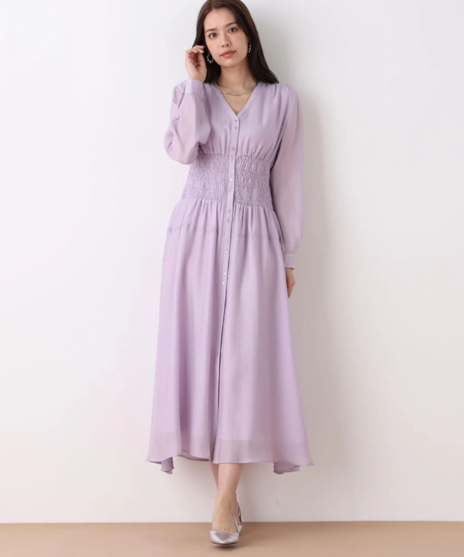 PINKY&DIANNE - ウエストシャーリングロングワンピース(ラベンダー