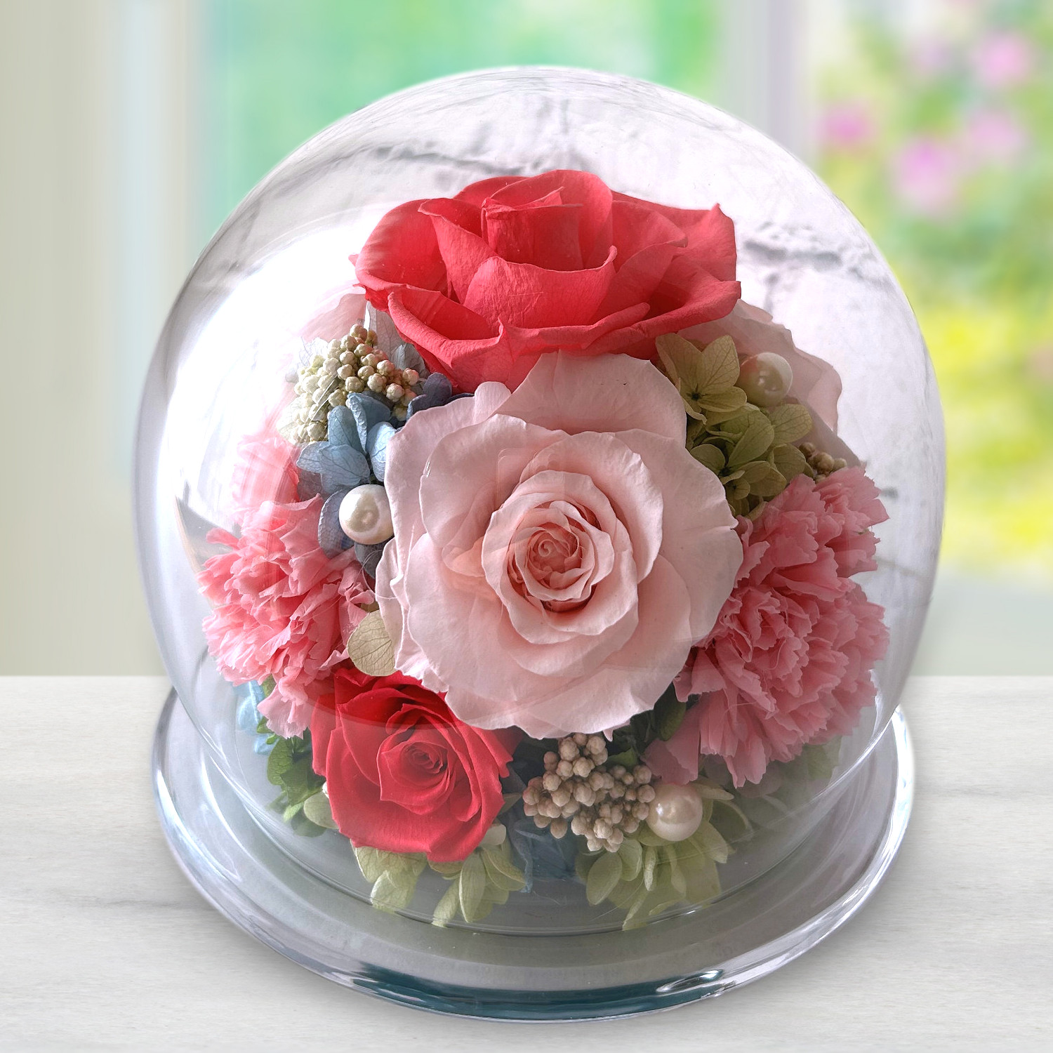 プリザーブドフラワー ドーム ピンク 誕生日 結婚祝い 両親贈呈品 新築