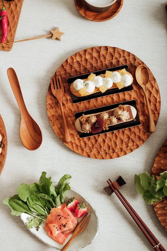 TEAK WOOD】デザインランチプレート ラウンド M 22cm/丸/トレー