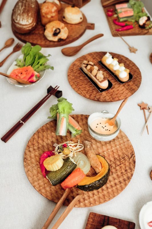 TEAK WOOD】デザインランチプレート ラウンド M 22cm/丸/トレー