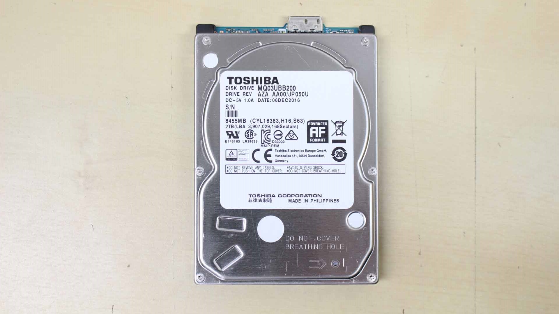 Toshiba MQ03UBB200 2TB USBタイプハードディスクの復旧に成功