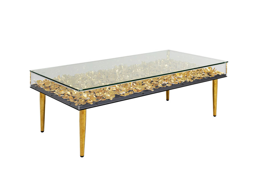 廃番】ゴールドフラワー 120x60cm ローテーブル/コーヒーテーブル