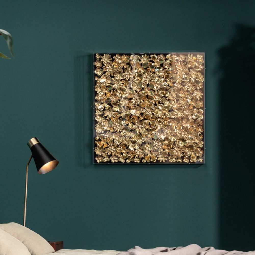 ゴールドフラワー デコフレーム 60×60cm - アート・インテリア絵画の