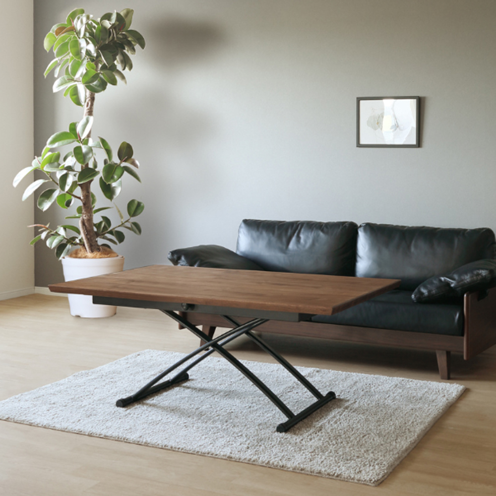 ブラック脚の昇降式リビングテーブル - ローテーブル・リビング