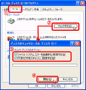 チェックディスクの実行方法(2000/XP)