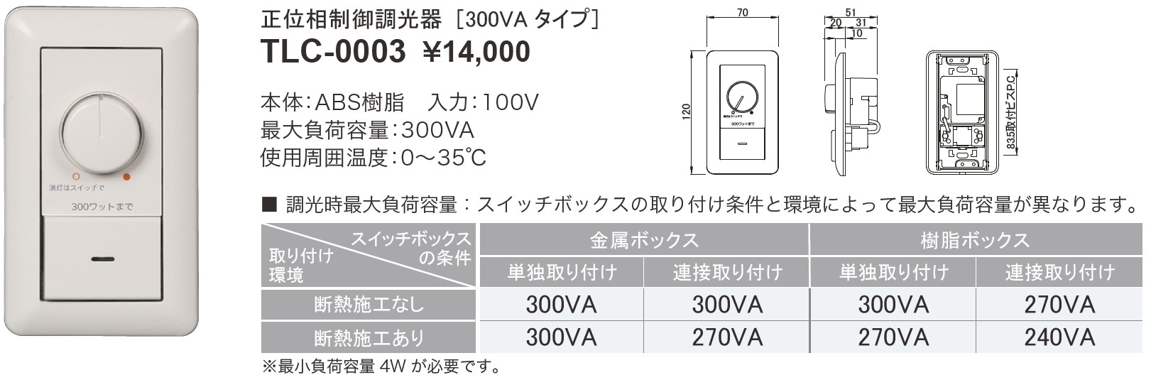 即納】 TLC-0003 UNITY/ユニティ LED調光対応専用調光器[300VA] 正位相