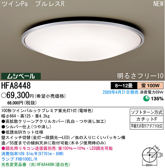 パナソニック電工 PANASONIC シーリングライト HFA8448 | 商品紹介