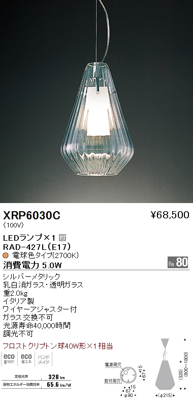 LEDペンダントライト1点 遠藤照明 XRP6060C【M‐2409TL7】 遠藤照明