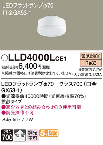 Panasonic LLD 4000LCE1 未開封 8個セット Panasonic ランプ