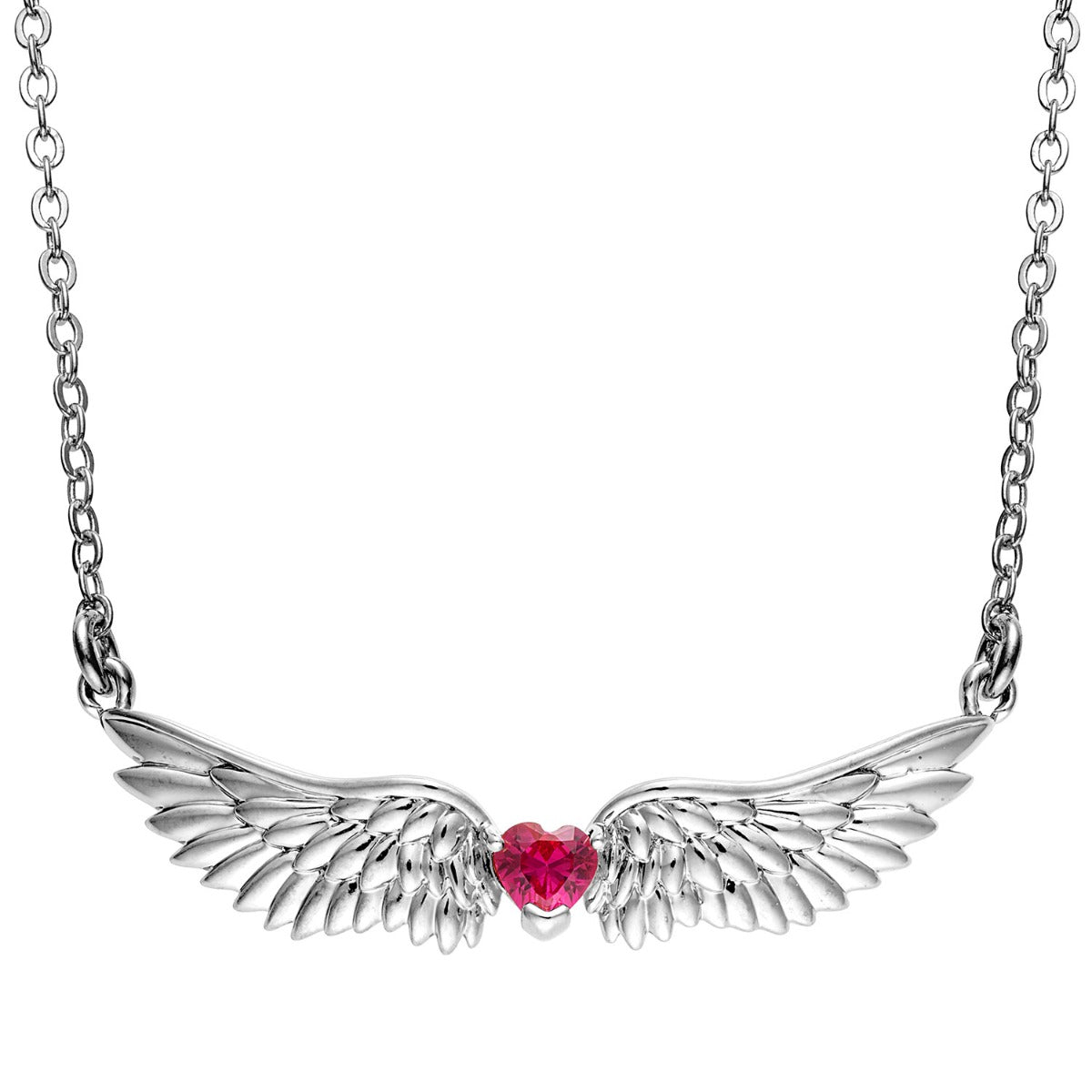Silvertone Angel Wing with Heart Birthstone Necklace – Limoges Jewelry