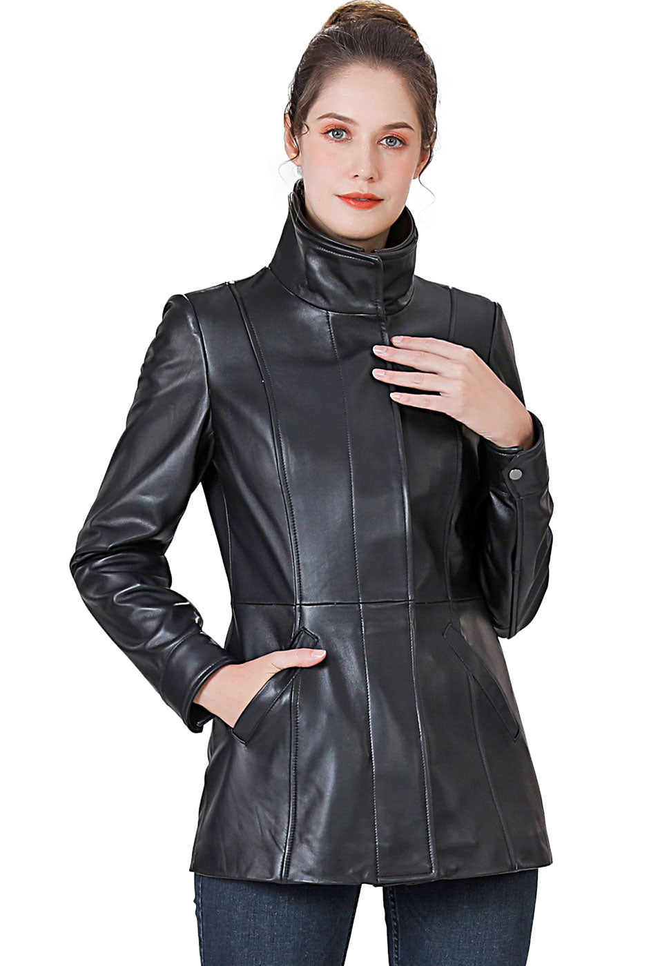 BGSD Women Kara Lambskin Leather Scuba Jacket – Luxury Lane