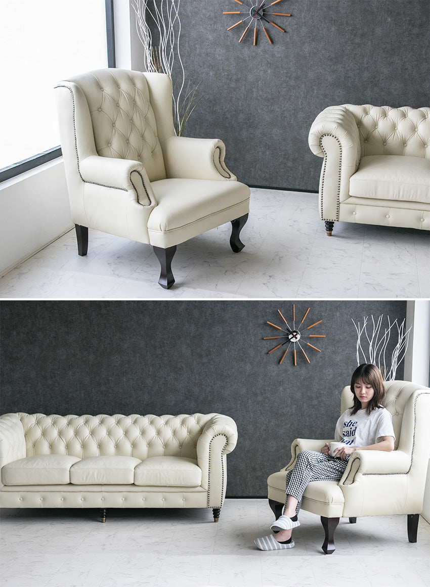 lushroom チェスターフィールド ソファ 1人掛け 本革 ブラック