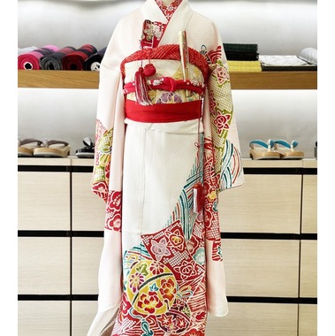 七五三 正絹絞り四つ身着物 絞り 刺繍 長襦袢セット 7歳用 七五三着物