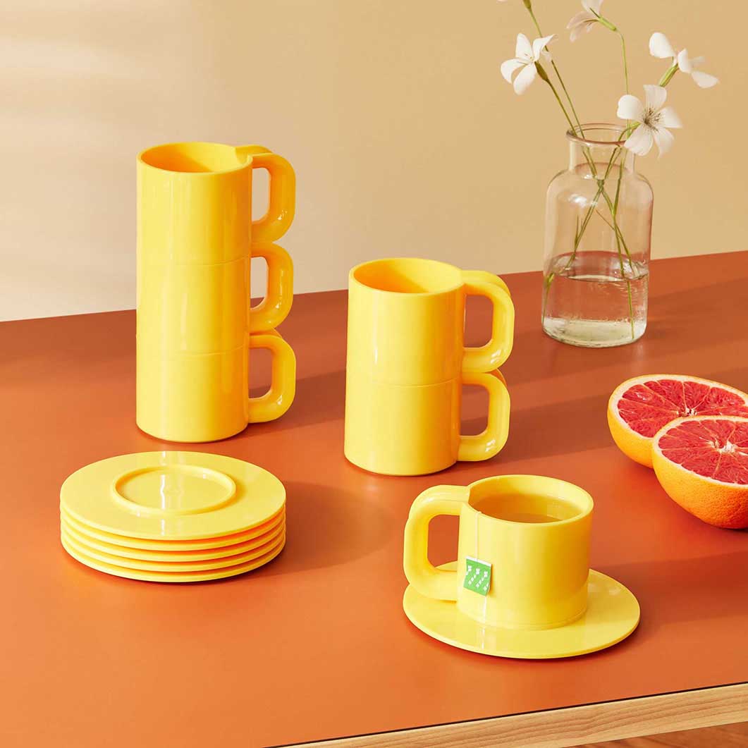 Vignelli Hellerware Max スタッキング カップ＆ソーサー イエロー 6組