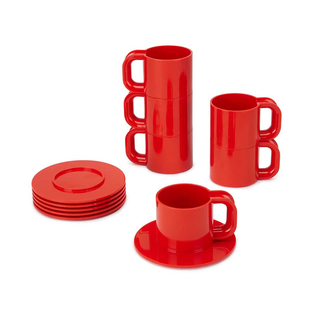 Vignelli Hellerware Max スタッキング カップ＆ソーサー レッド 6組