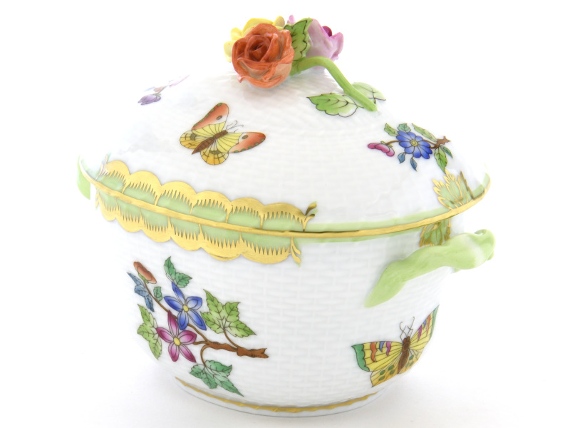 ヘレンド(Herend) 持ち手付き小物入れ(高さ:10.5cm)薔薇飾り