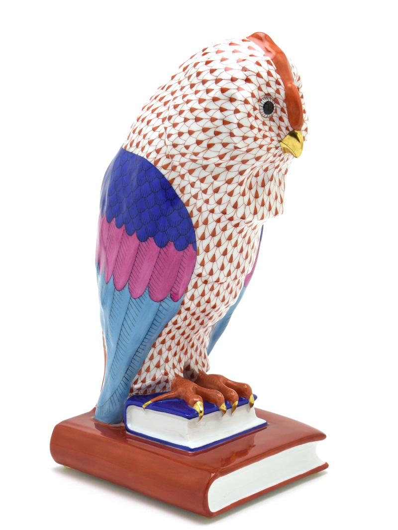 ヘレンド(Herend) ふくろう置物(高さ:29.5cm) 本の上の梟(L)ペア