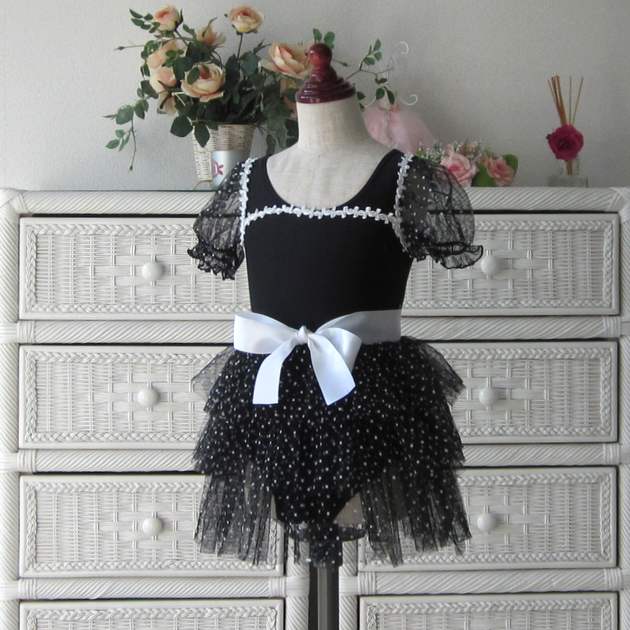 バレエ衣装 水玉チュチュスカー ト(黒・ブルー) ダンスレオター ド