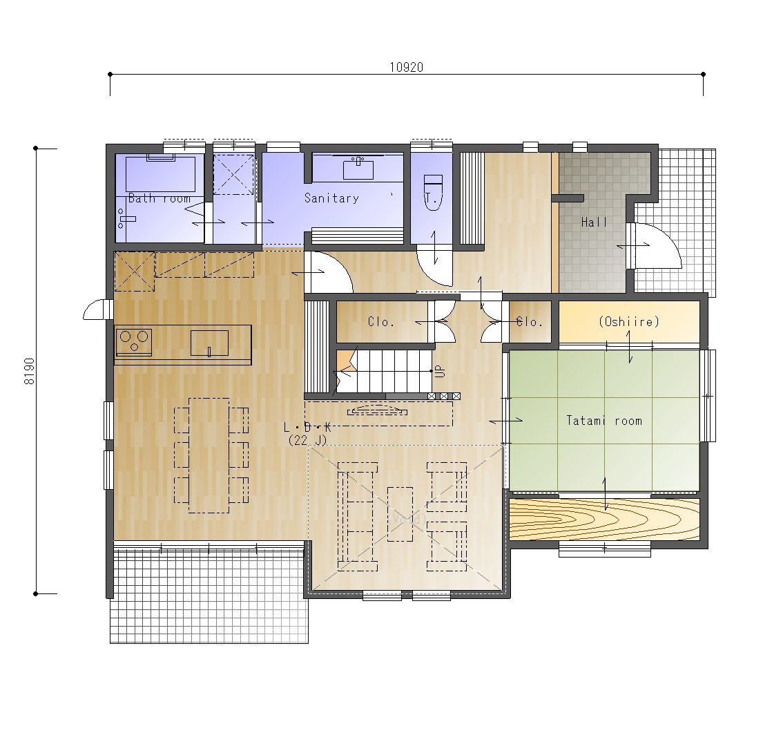 間取り・注文住宅プラン】大きな吹き抜けと二階回遊動線の楽しい4LDKの