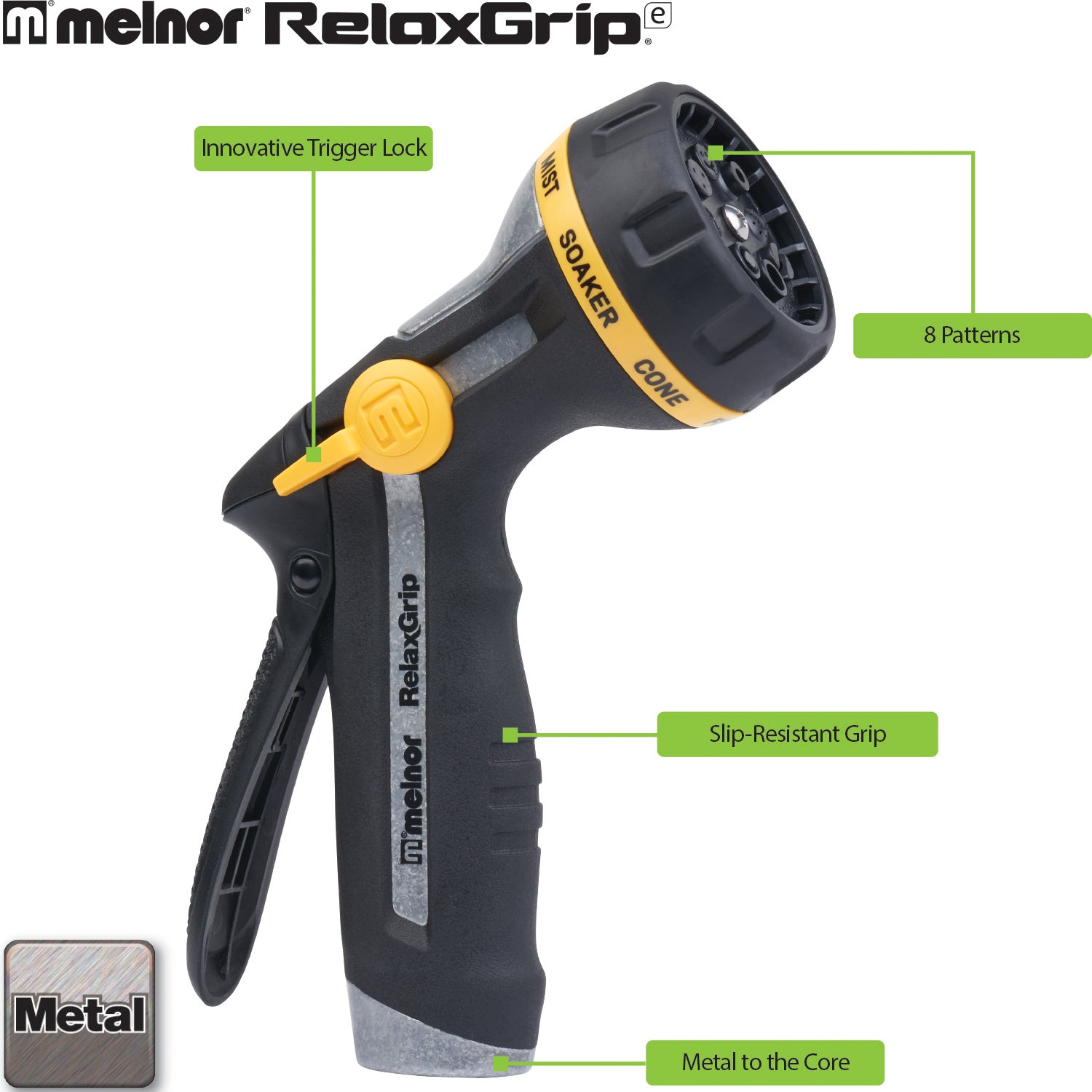 RelaxGrip® Metal 8-Pattern Nozzle – Melnor