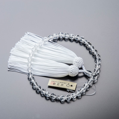 女性用数珠] 本水晶 切子 正絹頭付房【桐箱入・片手略式】| 仏壇・仏具