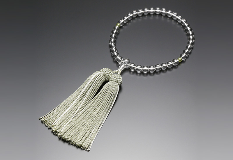 女性用数珠] 本水晶 二天ペリドット 正絹頭付房【桐箱入・片手略式