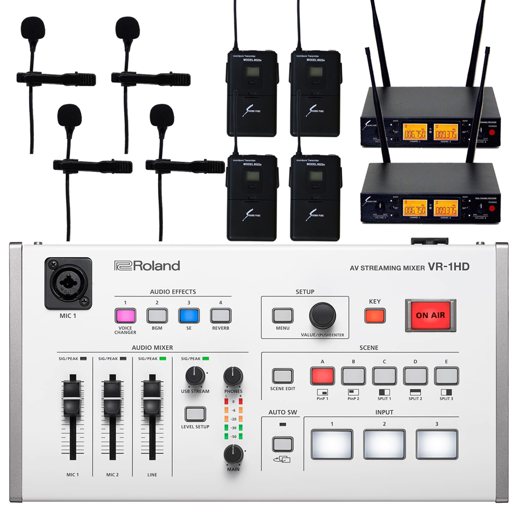 Roland WEBストリーミングミキサー (ワイヤレスピンマイク4個付セット