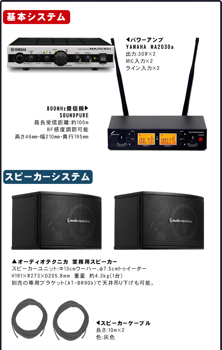 audio-technica ＆ YAMAHA カラオケスピーカーセット 計60W(800MHz