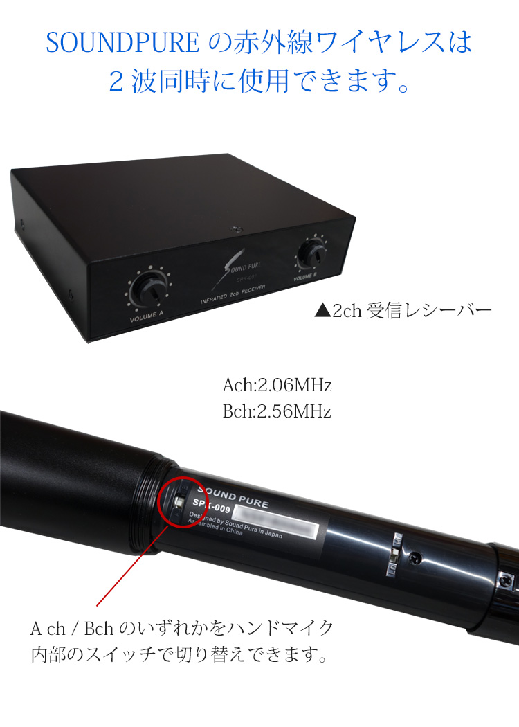 SOUNDPURE / 赤外線 ワイヤレスマイク2本＋受信機 充電器セット【福山