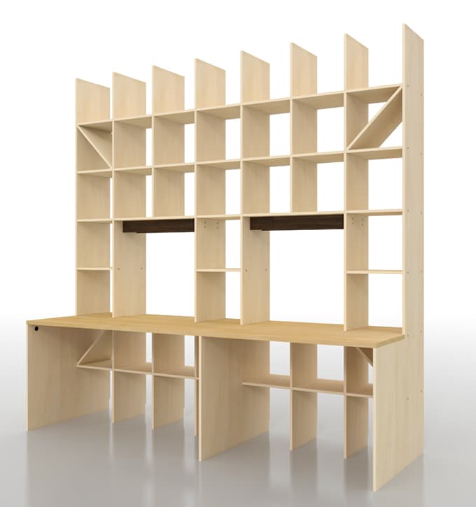 カウンター付き・開口部のある本棚 奥行350mm 縦7コマ×横7コマ 2-222