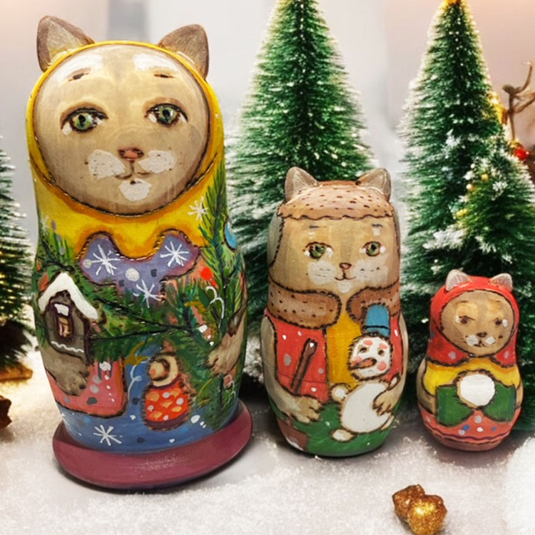 ロシア雑貨☆木製クリスマスリースE☆グリーン壁掛け飾り