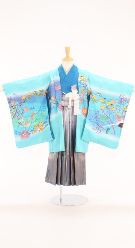 七五三/5才着物レンタル13点セット/水色/〔永田萌〕/水族館の柄/R5-002