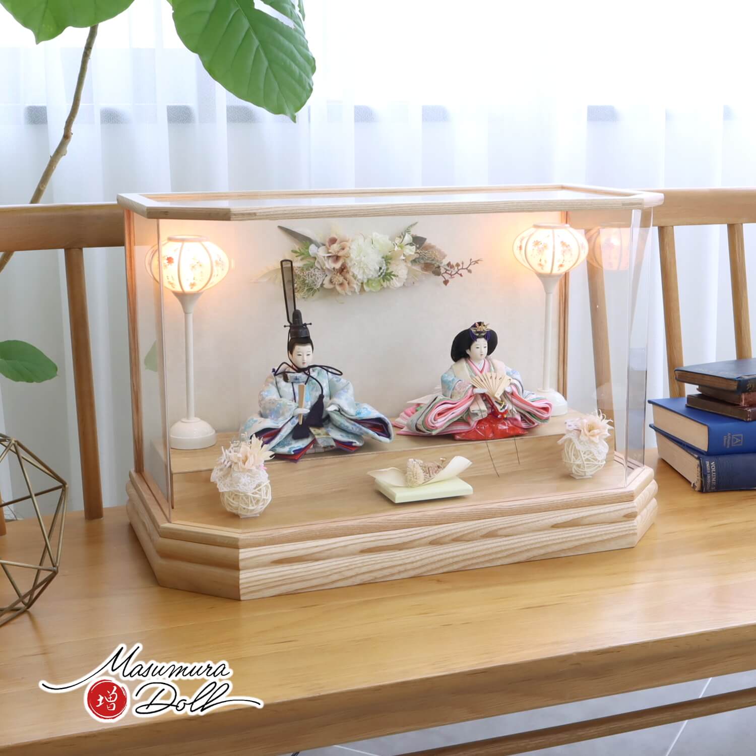 雛人形 華峰作 芥子親王 淡水色桜尽くし 西陣織極上金襴 無地扇 白木枠