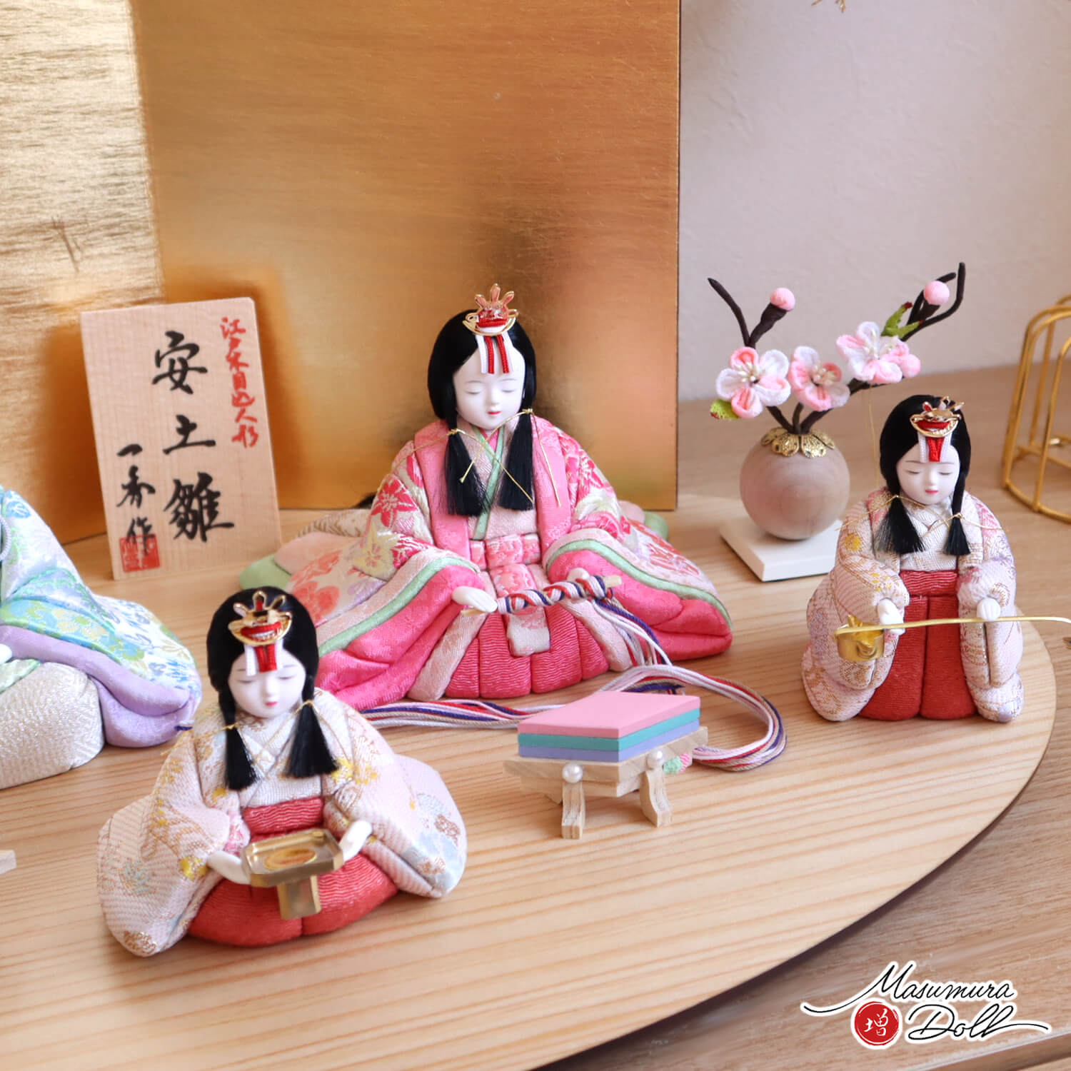一秀作】安土雛 五人飾り 14号（木目込人形／木村一秀／段飾り・間口