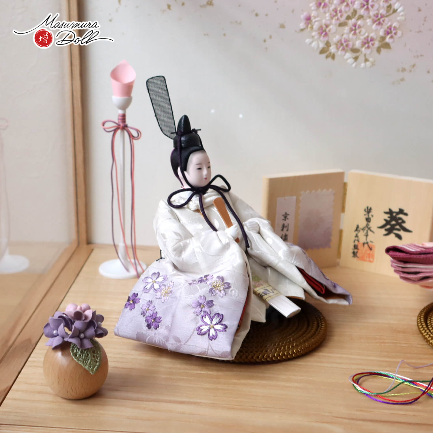 雛人形 【最新作】 アクリルケース 柴田家千代作 葵 絵巻雛 京刺繍 桜