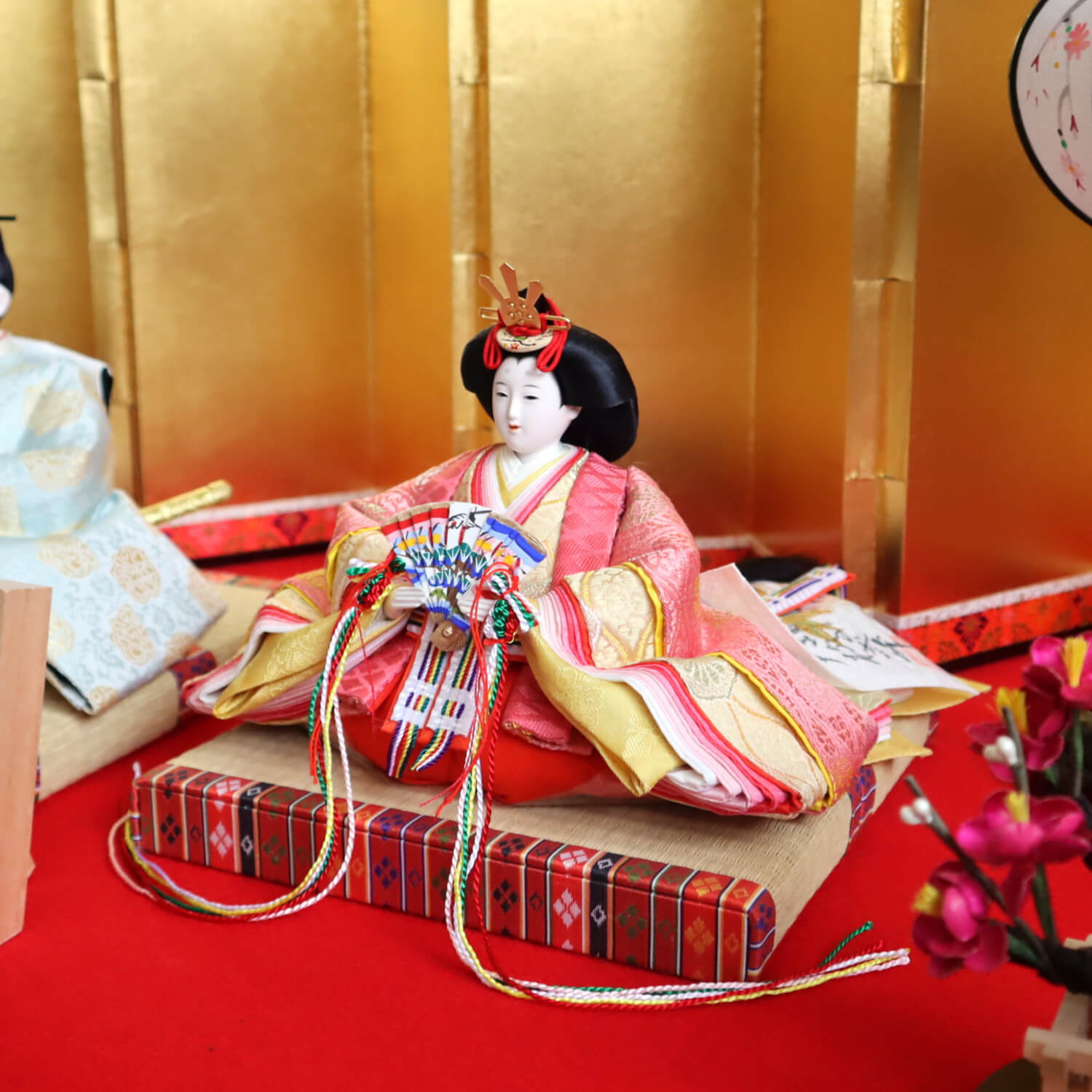 大橋弌峰作 京都 芥子 正絹西陣織有職雛 屏風本仕立て 箔押 手描き雪洞