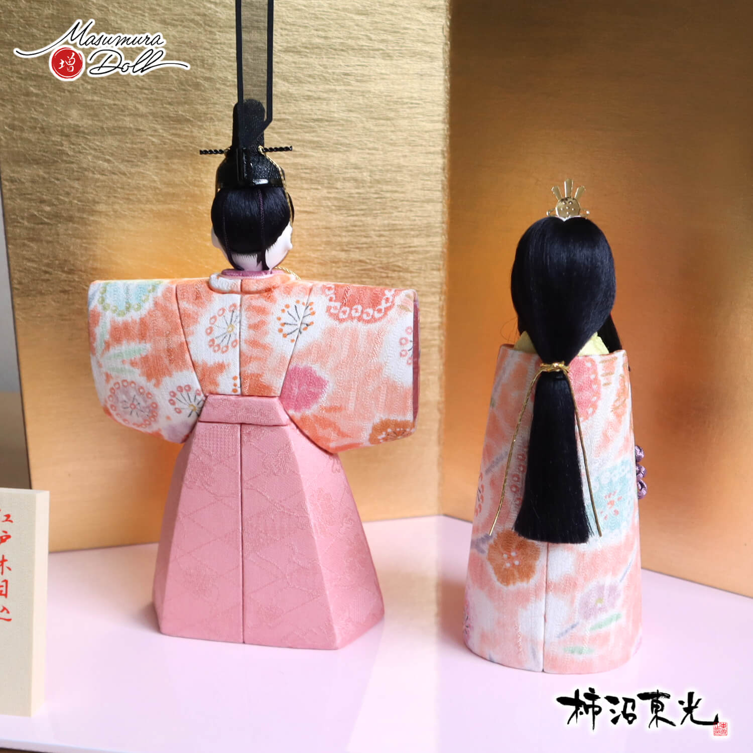 雛人形 新作 伝統工芸士 柿沼東光作 立雛 「万華鏡」金ライン屏風 総桐