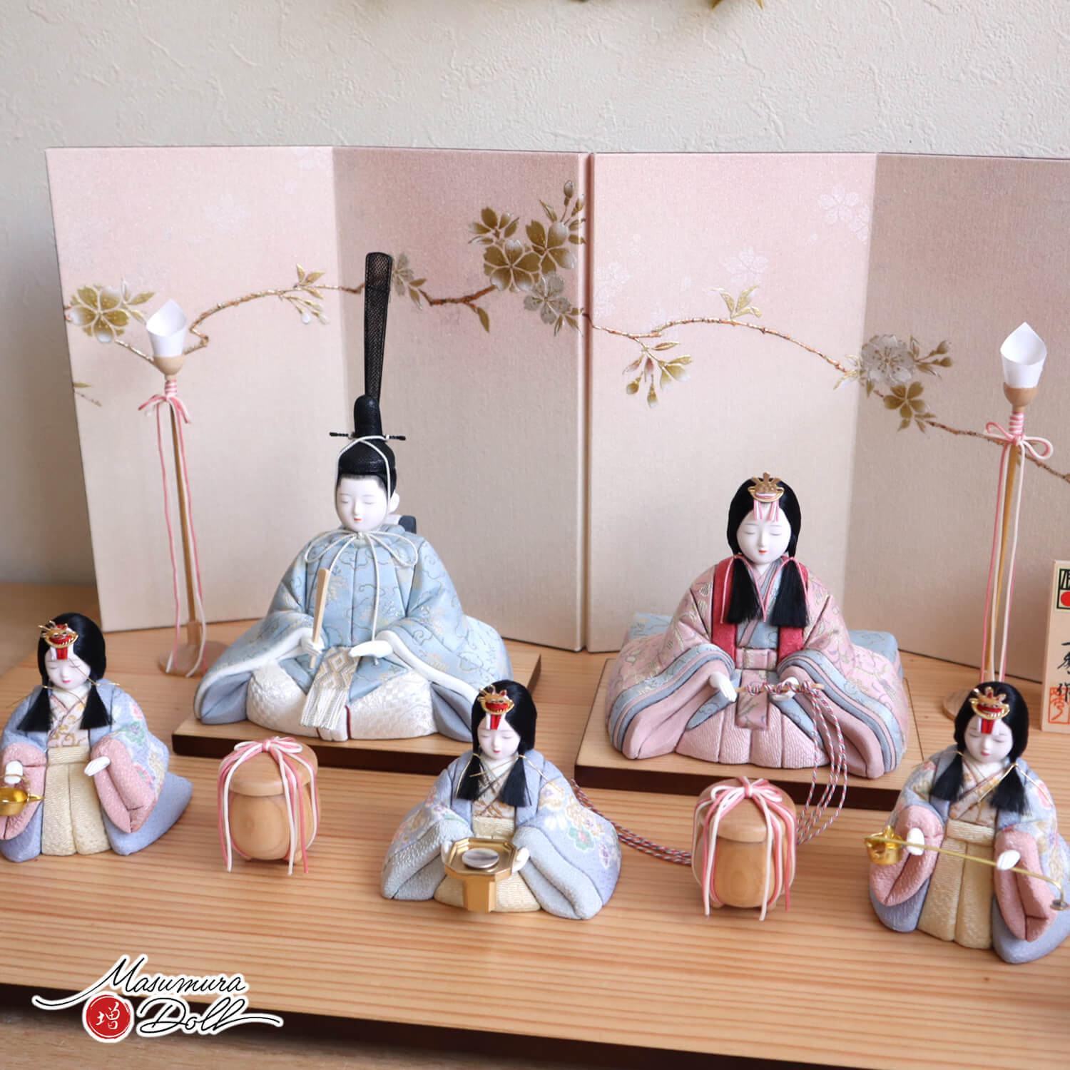 雛人形 新作 伝統工芸品 正絹 木村一秀作 「風花雛」正絹西陣織 桜