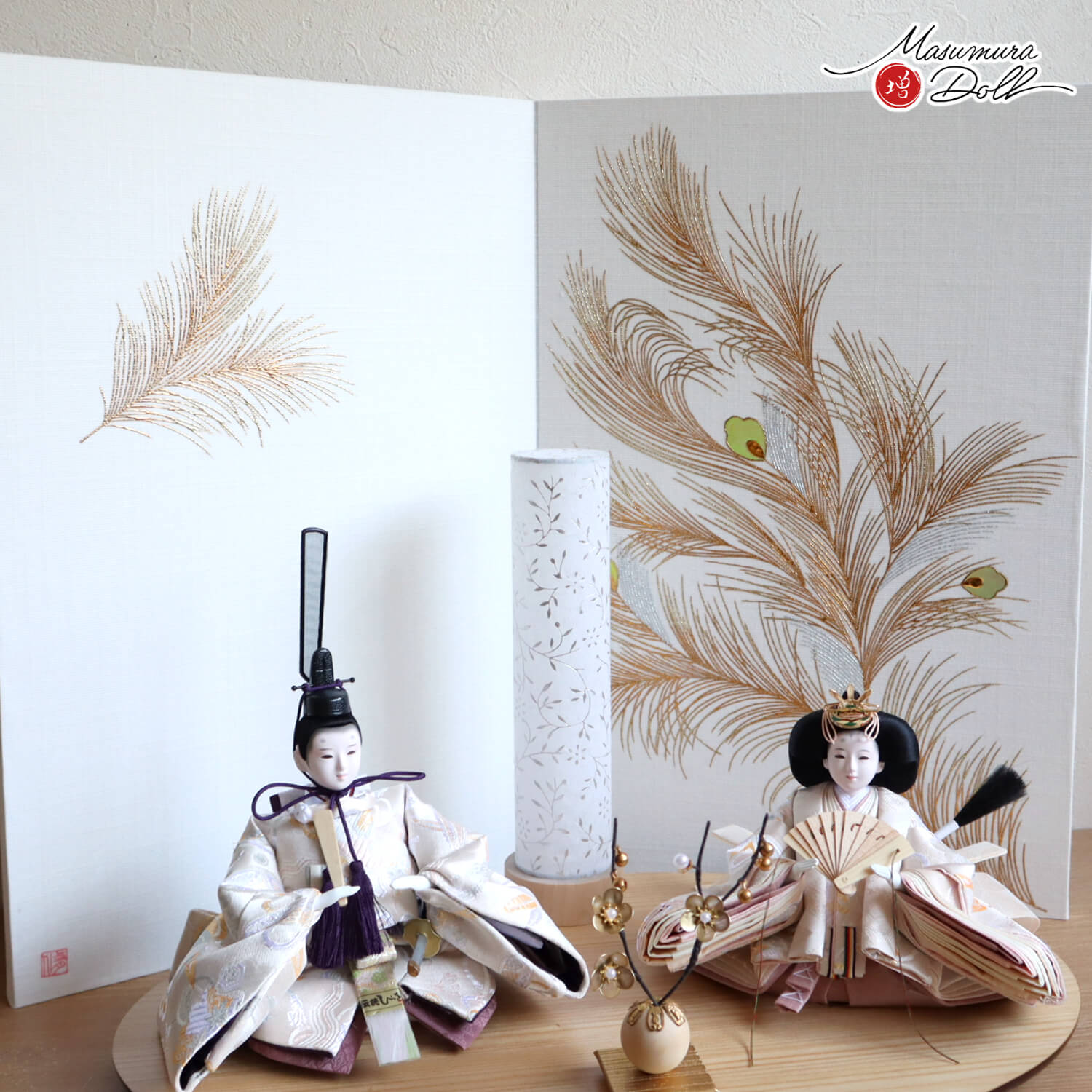 新作 吉祥紋 「白寿雛」無地扇 芥子親王飾り 京製手描屏風 筒描き技法