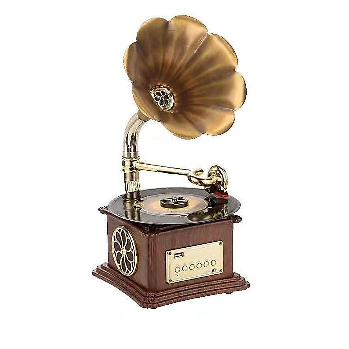 ミニビンテージレトロ蓄音機 レコードプレーヤー ステレオスピーカー