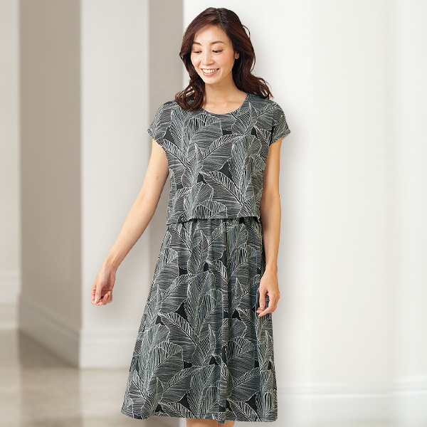 リーフプリントワンピース | 京都通販ミセスのファッション館・本店