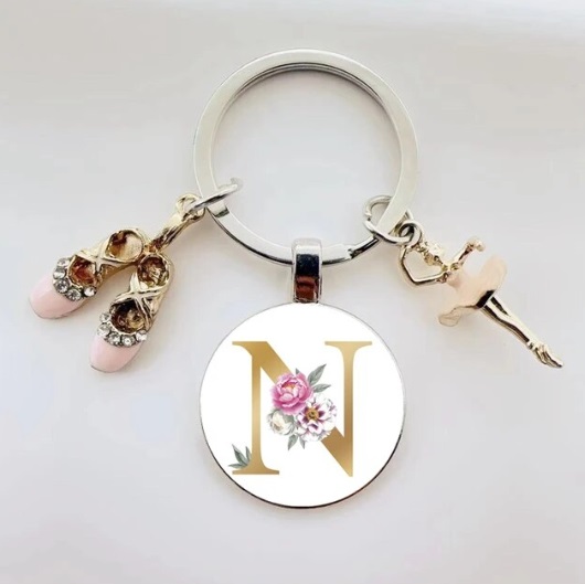 バレエ ギフト イニシャル キーチェーン バレリーナとトウシューズ