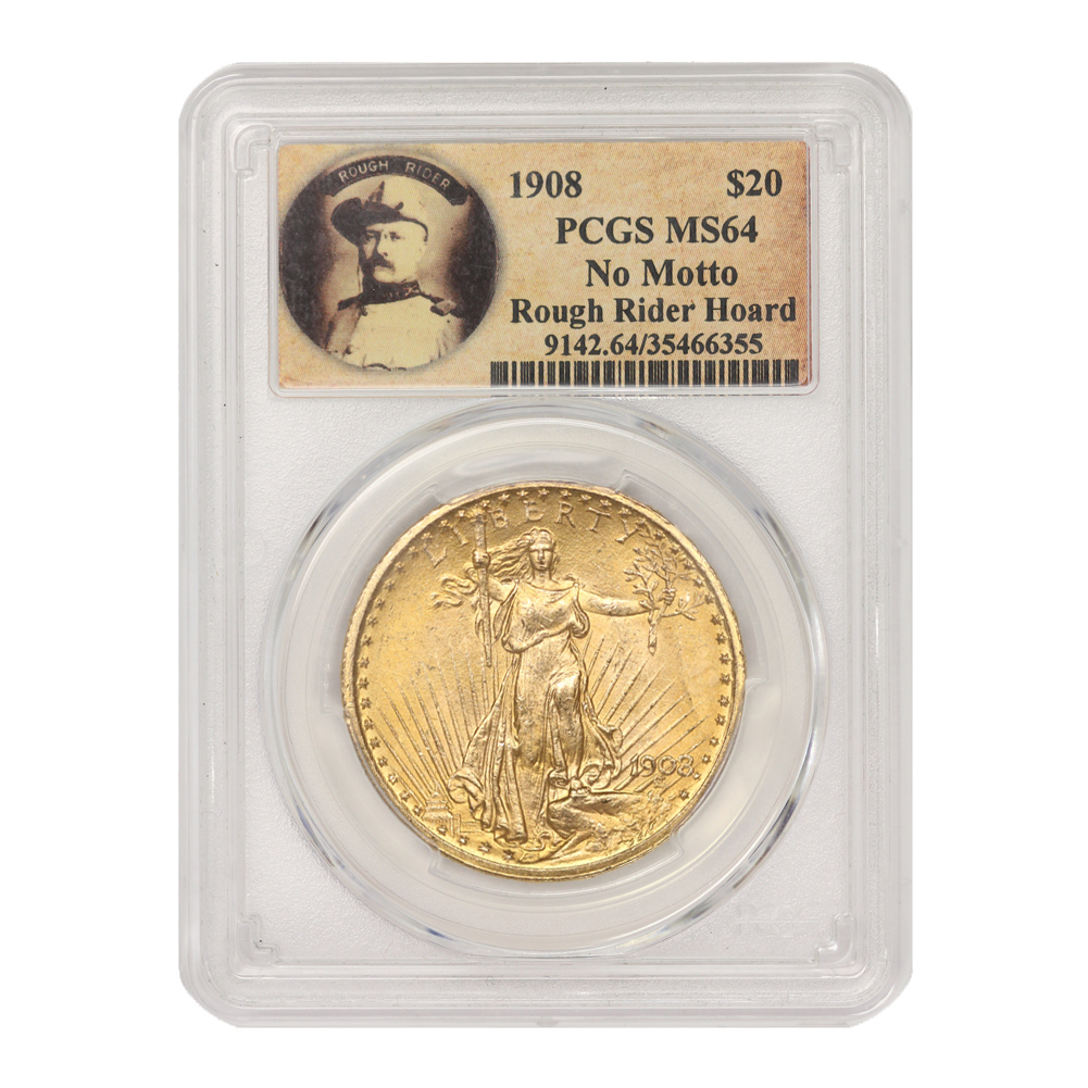 1908 $20 Gold Saint Gaudens PCGS MS64 NM Rough Rider Hoard