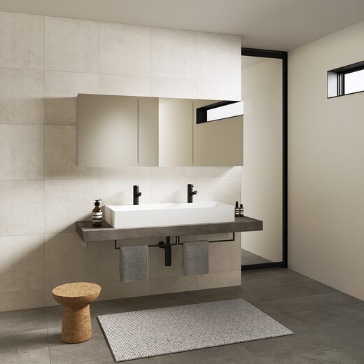 スミス W1500 コンセント・くもり止め付（三面鏡）(KT15011L)｜洗面所