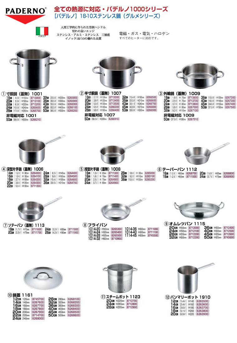 イタリア製厨房用品：ステンレス鍋とフライパン｜厨房・キッチン用品の