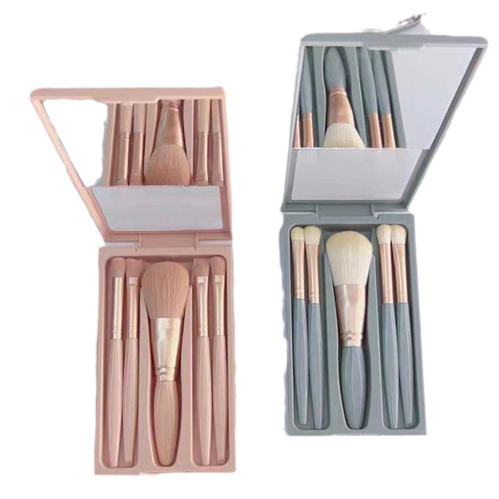 4-Color Travel Portable Makeup Brush Set With Mirror – MSmakeupoem.com