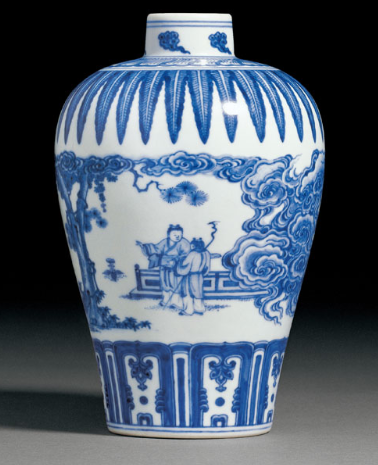 清乾隆青花成化式挟琴访友图梅瓶| 满汀洲收藏鉴定