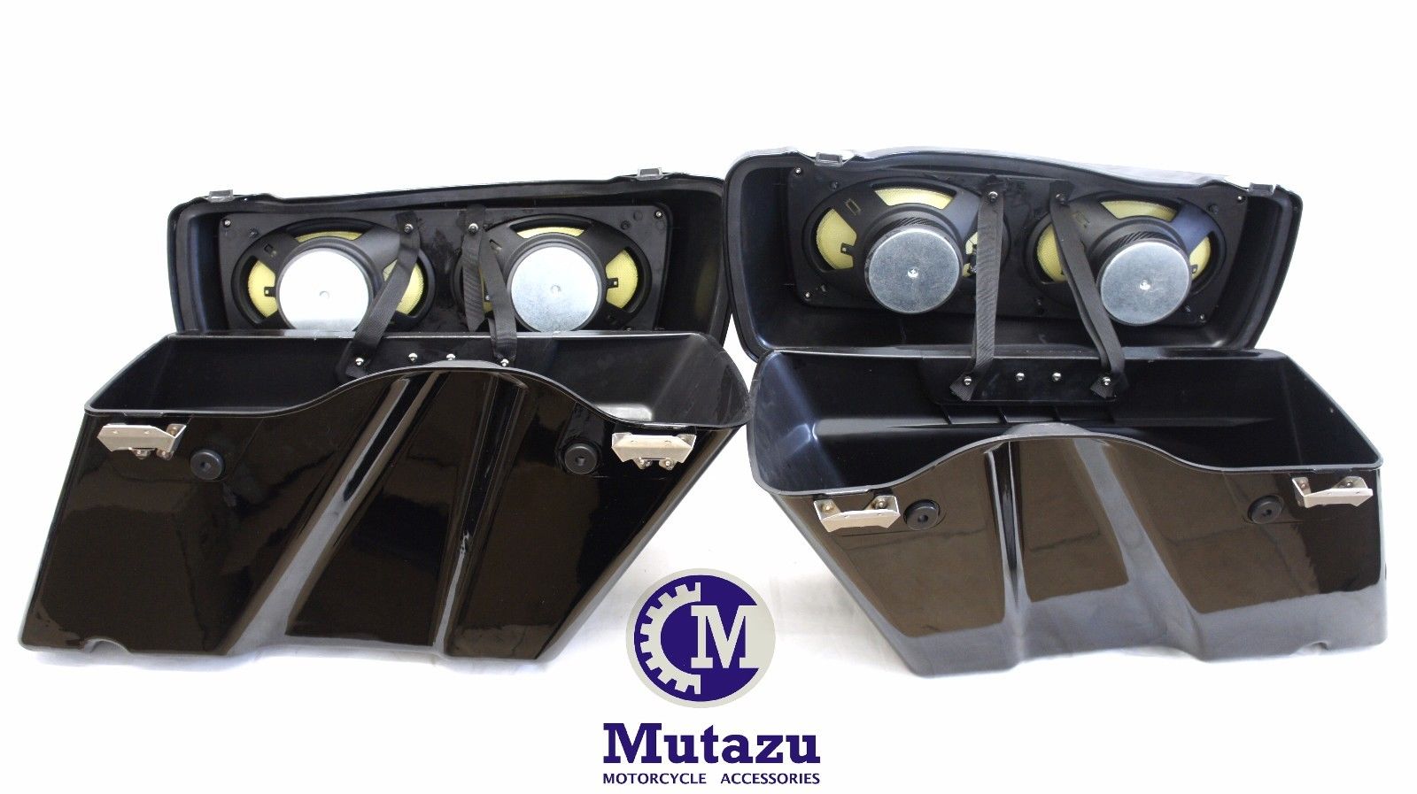 Mutazu Complete Saddlebags set w/ Dual 6x9 Speaker Lids for Harley