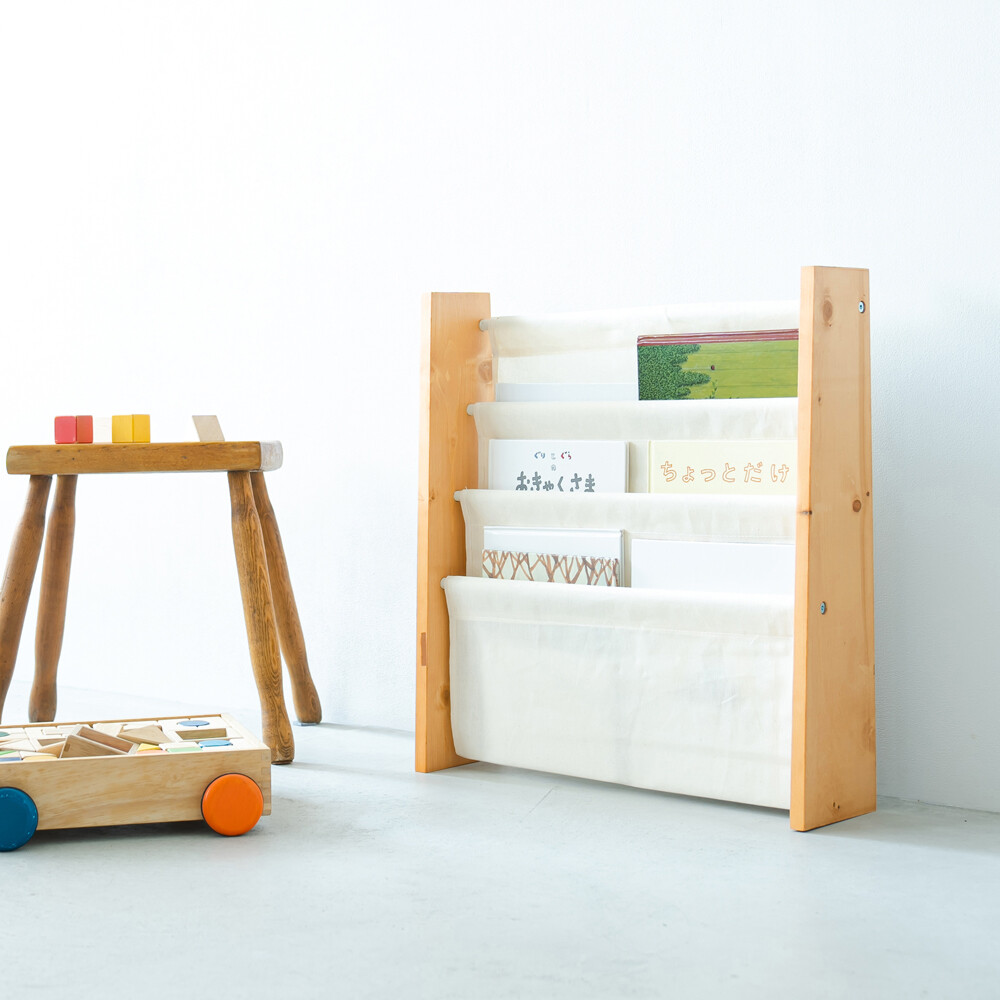 キャンバスマガジンラックW 3段 本棚 北欧風 ブックスタンド 布 NK