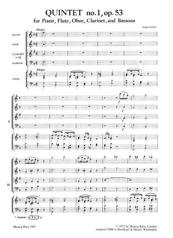 五重奏曲・ヘ長調・Op.53（フランツ・ダンツィ） (木管四重奏+ピアノ